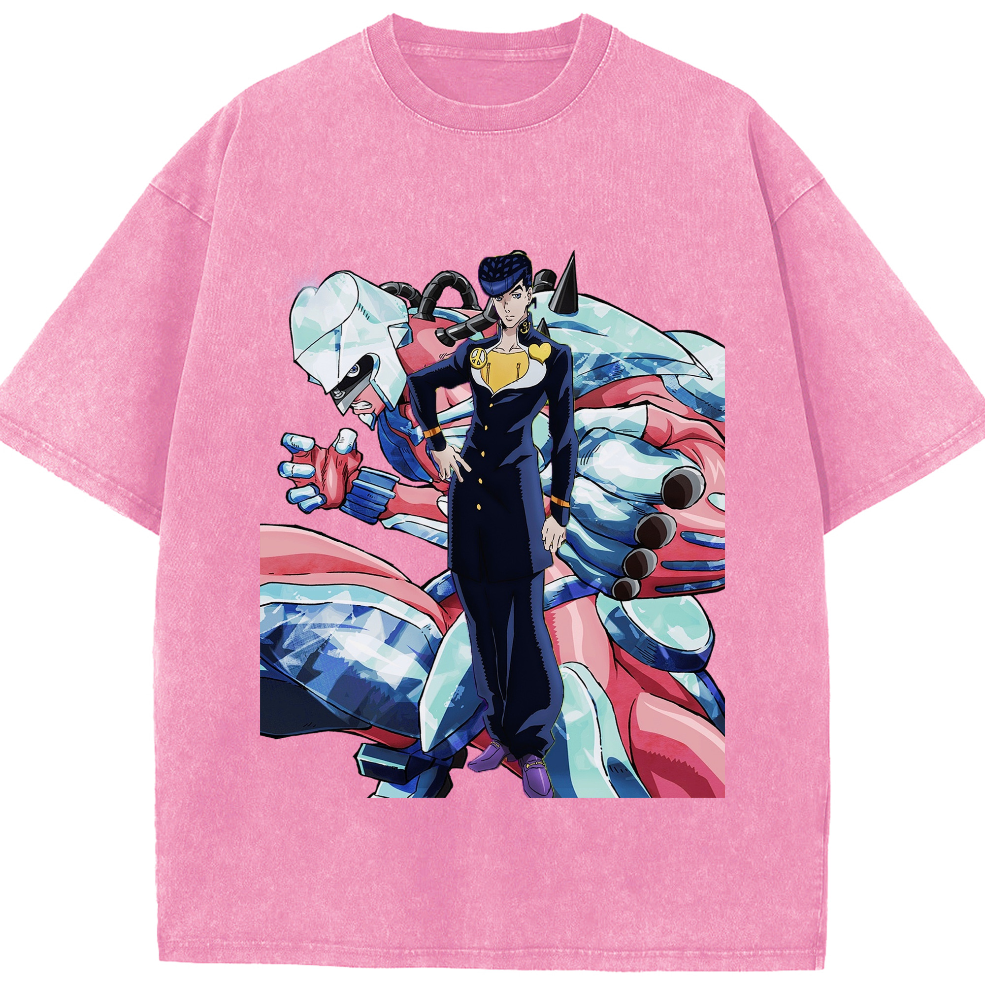 （画像用） ジョジョの奇妙な冒険 ひがしかた じょうすけ JoJo's Bizarre Adventure Higashikata Josuke 綿100% ヴィンテージ風 半袖Tシャツ（フロントプリント）